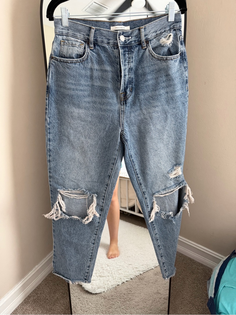 PacSun Light Blue high rise Straight-Leg Distressed Jeans